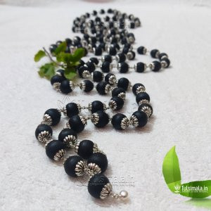 Tulsi Mala in Silver 108 Beads Japa Mala Black Color, Pure Silver Tulsi Japa Mala
