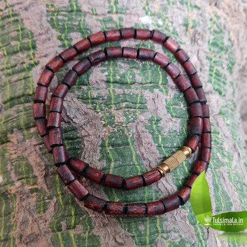 1 Round original tulsi kanthi mala 6mm beads size dark brown color barrel beads 17 inches total length