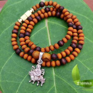 Beautiful Design Pure Silver Durgamaa Locket with Original Mala multi Colour Beads