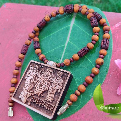 Shri Ramdarbar Big Tulsi Locket Mala with Brown Radha Beads