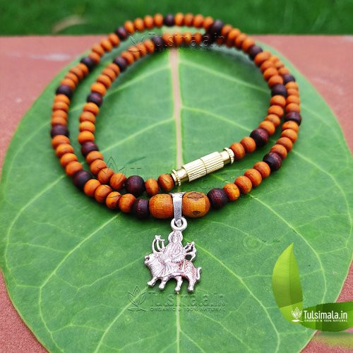 Beautiful Design Pure Silver Durgamaa Locket with Original Mala multi Colour Beads