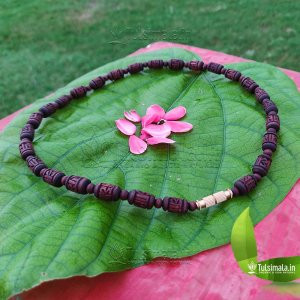 Single Round Original Tulsi Kanthi Mala Red Brown Color 6mm Radha Carving Handmade Bead Size 17 Inches Full Length