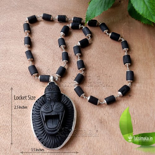 Pure Silver Sri Narasimha Locket Mala,  2.5x1.5 Inches