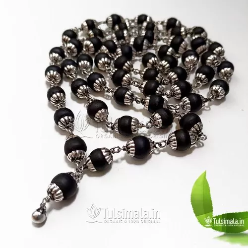 54+1 Original Tulsi Beads Mala for Multipurpose, Tulsi Beads 8mm Size with Pure Silver Capping