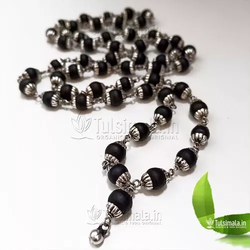 54+1 Original Tulsi Beads Mala for Multipurpose, Tulsi Beads 8mm Size with Pure Silver Capping