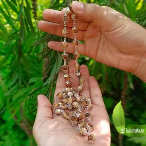 54+1 Shri Radha Written Tulsi Beads with Pure Silver Capping 8mm Bead