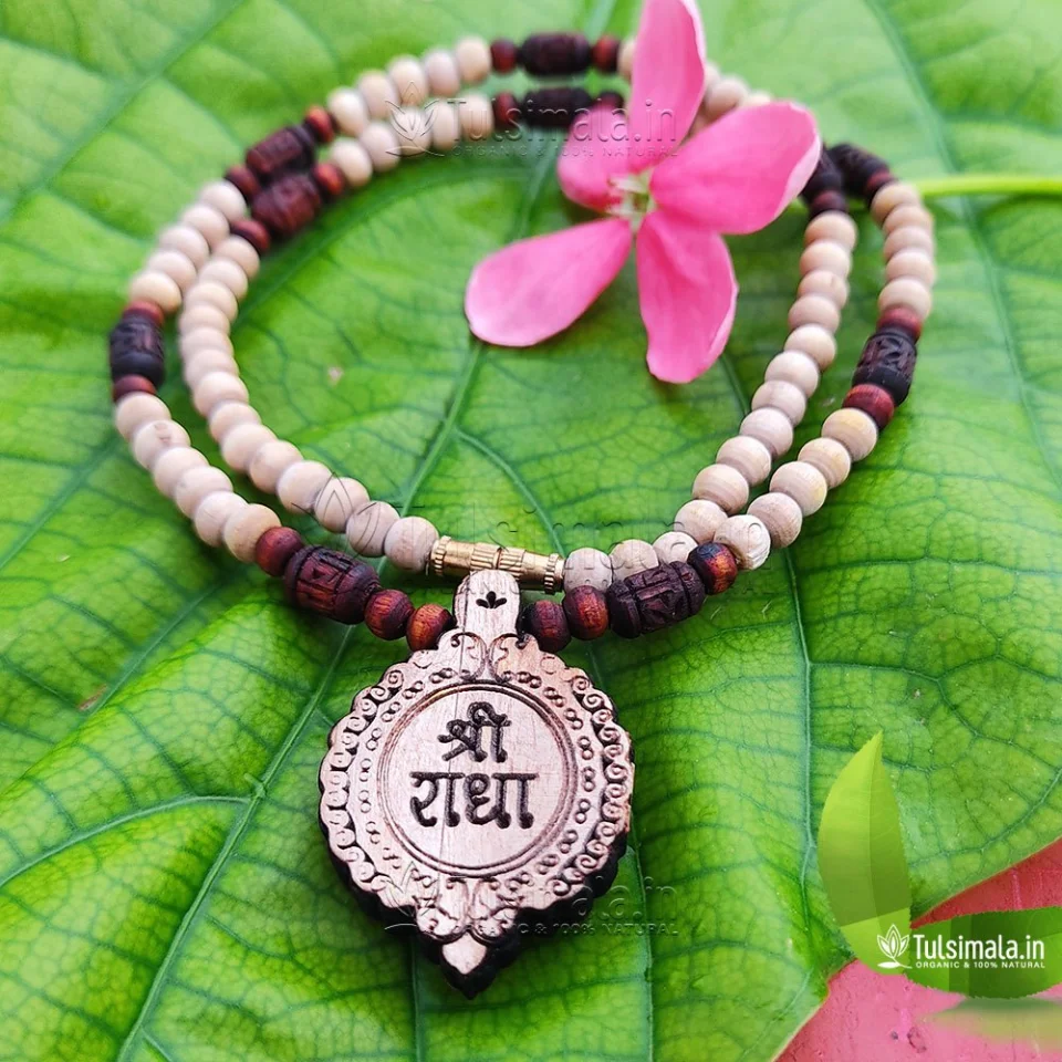 Shri Radha Design Leaf Locket Mala with Radha Barrel Beads