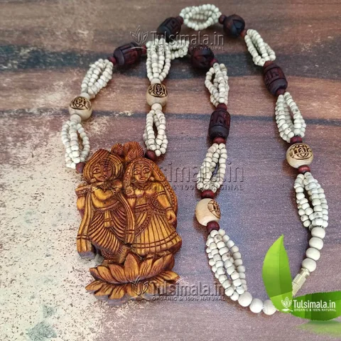 Radha Krishna Jugal Jodi Paunch Layer Original Tulsi Locket Mala 3mm Beads Size Locket Size 3x1.5 Inches
