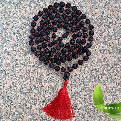 ISKCON Tulsi Japa Mala 108+1 Radha Name Engraverd Handmade Shyama Tulsi Beads 14mm Size and 172 Centimeter Full Length