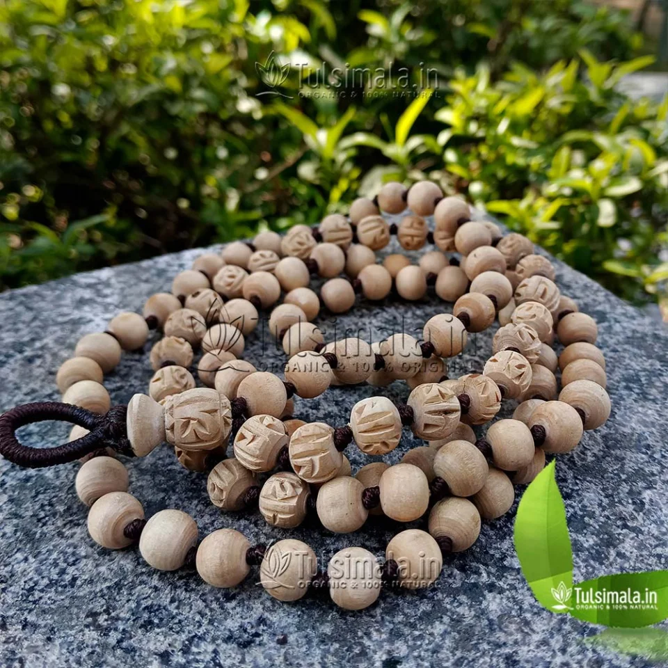 Krishna Tulsi Custom Design 108+1 Beads Tulsi Japa Mala with Radha Beads 14mm
