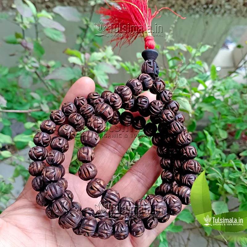 108+1 Radha Name Carving Pure Tulsi Beads Japa Mala