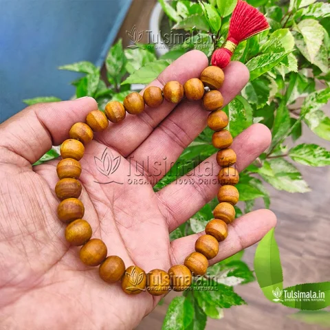27+1 Beads Tulsi Japa Mala Without Knote with Red Tassel
