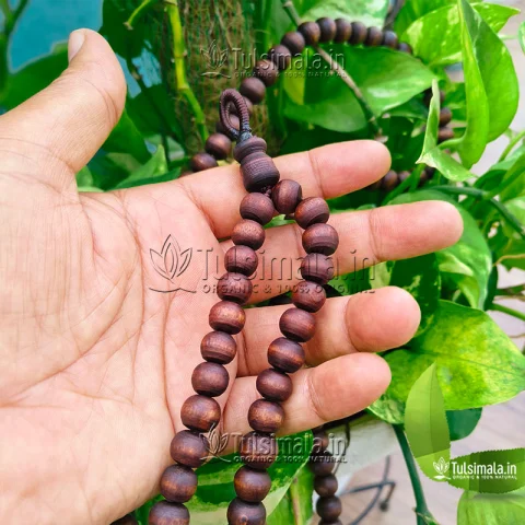 108+1 Japa Mala Krishna Tulsi Made Dark Brown Beads without knot