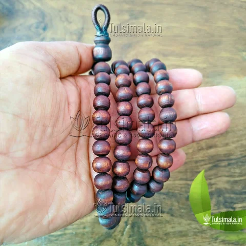 108+1 Japa Mala Krishna Tulsi Made Dark Brown Beads without knot